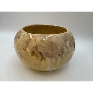 Vintage Frank Moreno Ceramics Mid Century CA Pottery Bowl Planter Drip Brown Crm